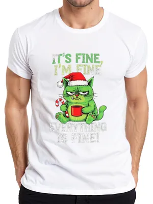 Obrázek produktu pro It's fine I'm fine everything is fine grumpy cat funny christmas pánské tričko, bílé, M