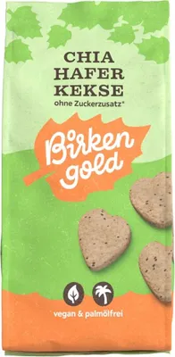 Obrázek produktu pro Birkengold Chia-Hafer-Kekse, Sušenka, gluten, 465 kcal, 1940 kJ, 7,2 g, 59 g