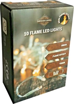 10er LED Lichterkette mit Flammeneffekt warmweiß Batterie Timer Flamme innen
