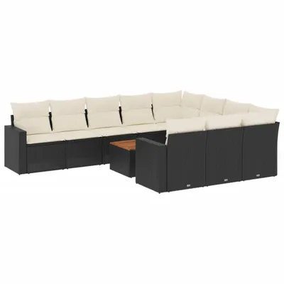 Produktbild von vidaXL 11-tlg. Garten-Sofagarnitur mit Kissen Schwarz Poly Rattan