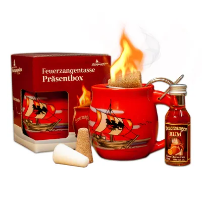 Produktbild von Feuerzangentasse 1er-Set | rot/Störtebeker | mit Rum | Feuerzangenbowle-Set | Präsentbox