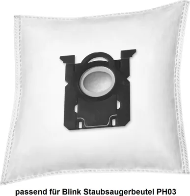 A white vacuum cleaner dust bag with a black plastic adapter.