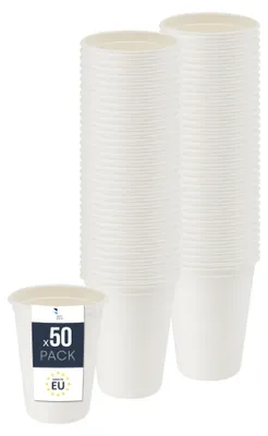 Immagine prodotto di Bicchieri di canna da zucchero monouso BenBow, bianchi, 300 ml x 50 - Meglio dei bicchieri di carta, rispettosi dell'ambiente, ideali per feste o caffè