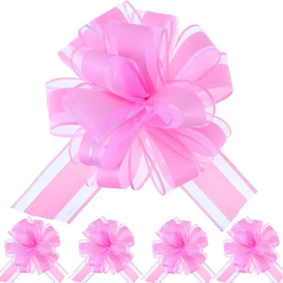 Image de 5 rubans décoratifs pour cadeaux, grands nœuds en tissu rose pâle, en polypropylène, longueur 165 cm