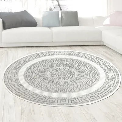 Produktbild von Orientalischer Designerteppich mit Ornament in grau anthrazit mit Glanzeffekt Größe - 120 cm Rund