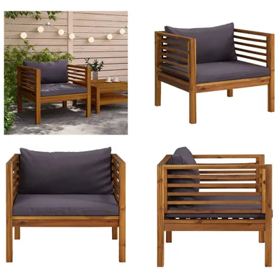 Immagine prodotto di vidaXL Sedia da giardino con cuscino grigio scuro in legno massiccio di acacia - Sedia da giardino - Sedie da giardino - Sedia da giardino di legno - Sedie da giardino di legno