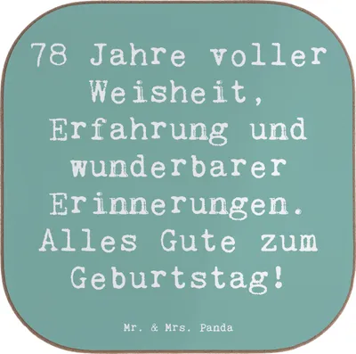 Produktbild von Mr. & Mrs. Panda Untersetzer für Gläser Spruch 78. Geburtstag - Meeresbrise - Geschenk, 78 Jahre, Getränkeuntersetzer, wunderbare Erinnerungen, Alter, Coaster, Jubiläum