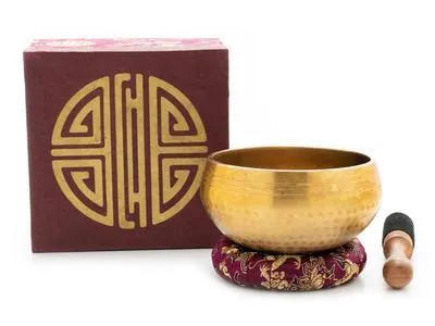 Image de Bol chantant au look antique, accompagné d'un coffret décoratif en brocart imprimé