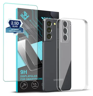 Produktbild von Handyhülle für Samsung Galaxy S21 FE mit 9H Displayglas Displayschutz Hülle Transparent Flexibel Elastisch Case Cover Backcover Schutzhülle