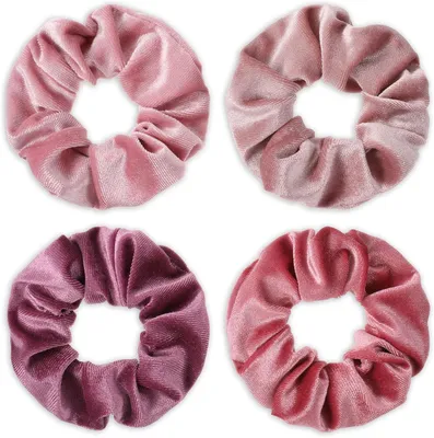 Produktbild von Samt-Haargummis für Damen, 4 Stück, weiche elastische Haarbänder und modische Zopfgummis für Pferdeschwänze, Haarschmuck für Teenager und Frauen, für Karneval und Halloween, rosa Farben