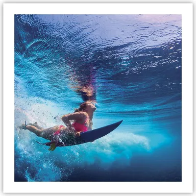 Produktbild von Poster - Poster ohne Rahmen - Surfen Frau Unterwasser - 60x60 cm - Wand Bild - Wanddeko - Wandbilder - Kunstposter - Wandposter - Bilder - Kunstdruck - Wanddekoration - Wandbild - P2XAC60x60-4274