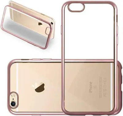Collage of an iPhone case in rose gold and clear.