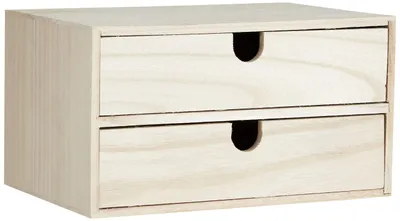 Image de Bloc massif de tiroirs en bois, avec 2 tiroirs, dimensions : 24 x 16 x 13,3 cm