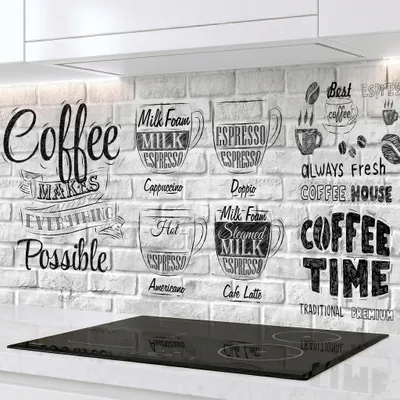 Produktbild von Küchenrückwand Coffee Menü Steinoptik 60x300 cm – monolithische ABS-Platte mit Direktdruck, Spritzschutz Küche & Bad, Fliesenspiegel