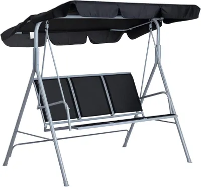 Produktbild von Hollywoodschaukel 3-Sitzer mit Sonnendach 240 kg 171x108x154 Schwarz