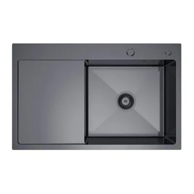 Produktbild von VBChome Küchenspüle 78×49 cm Edelstahl Graphit mit Abtropffläche links – 1 Becken Spülbecken Einbauspüle Tiefe 21 cm Mindestunterschrank 50 cm