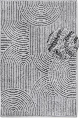 Zdjęcie produktu dla Dywan pluszowy do salonu 200x280cm, szary nowoczesny wzór w półkola