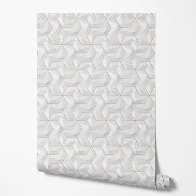 Produktbild von Selbstklebende Tapete Möbelfolie 3D Geometrisch Weiß Gold Modern Wandtapete Wohnzimmer Schlafzimmer Flur Minimalistisch Struktur Optik Elegantes Design 5m x 0,5m