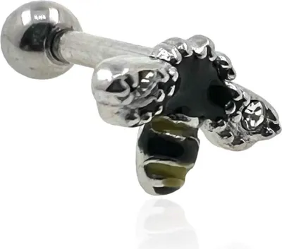 Produktbild von Tragus Helix Ohrpiercing 316L Chirurgenstahl Biene mit Kristallen