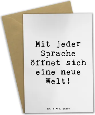 Produktbild von Mr. & Mrs. Panda Grußkarte Spruch Sprachen lernen - Weiß - Geschenk, Magie der Wörter, Trost, mehrsprachig, Mutmacher, hochzeitskarten, neue Welten, Ermutigung, babykarte