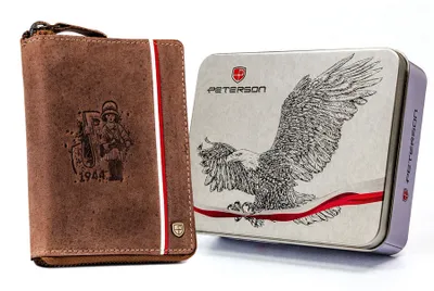 Produktbild von Peterson | Geräumige Herrengeldbörse, aus Leder, mit RFID, Braun, Naturleder, 10x12.5 cm