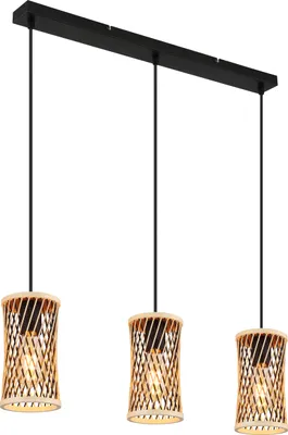 Produktbild von NOWA Hängeleuchte Metall schwarz matt, Bambus naturfarben, schwarz matt, Kabel PVC schwarz, Höhe kürzbar, LxBxH: 720x120x1500mm, exkl. 3x E27 LED 20W 230V