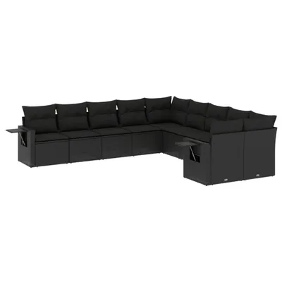 Produktbild von vidaXL 10-tlg. Garten-Sofagarnitur mit Kissen Schwarz Poly Rattan