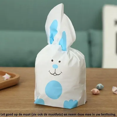 Obrázok produktu pre 100 vrecúšok – Veľkonočné vrecká – Zajíčik – 13 x 22 cm – Plastové vrecká na sladkosti – Biele a modré – Vrecká na sladkosti, sušienky a koláče – Veľkonočné – Veľkonočné sladkosti – 100 kusov – CHPN