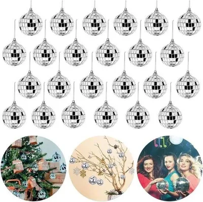 Obrázek produktu pro Mini disco koule jako dekorace, 6 cm, stříbrná disco zrcadlová koule - závěsná reflexní disco koule - třpytivá koule na párty, narozeniny, svatbu, Vánoce - 12 kusů.