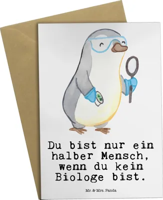 Produktbild von Mr. & Mrs. Panda Klappkarte Biologe Herz - Weiß - Geschenk, Master, Spruch, babykarte, hochzeitskarten, neujahrskarte, Bachelor, einladungskarten, Beruf, weihnachtskarten