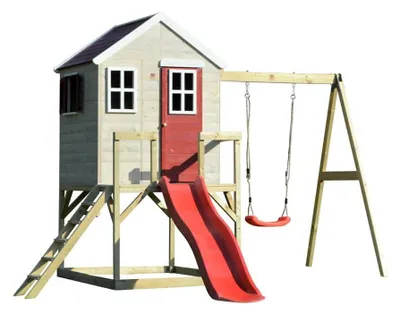 Produktbild von Wendi Toys Holz Stelzenhaus Elefant mit Rutsche und Schaukel Natur 330x350x242 cm