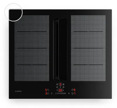 Image de Klarstein ChefFusion Table de cuisson à induction avec hotte intégrée et cadre en aluminium 60 cm – 4 zones, 7200 W, 504,3 m³/h, zones flexibles, recyclage et évacuation