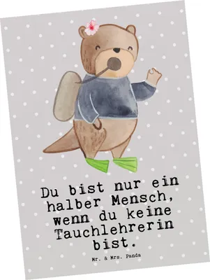Produktbild von Mr. & Mrs. Panda Postkarte Tauchlehrerin Herz - Grau Pastell - Geschenk, Ansichtskarten, Postkarten, Fotokarte, bildkarte, Grußkarte