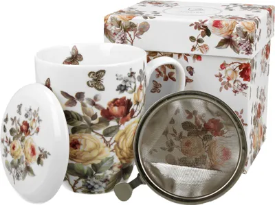 Produktbild von DUO FLORAL Becher 380 ml ZAHRA mit Teesieb, New Bone China Porzellan
