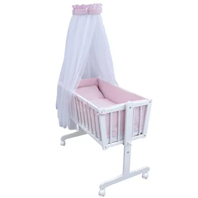 Produktbild von Baby-Delux Wiege Schaukelwiege Babywiege Weiß 90x40 cm Bettset Komplett Interlock Soft Wiegenset Rosa