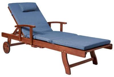 Produktbild von BELIANI Gartenliege Dunkelbraun Akazienholz rollbar mit Auflage Blau Garten Terrasse Outdoor Möbel Gartenausstattung