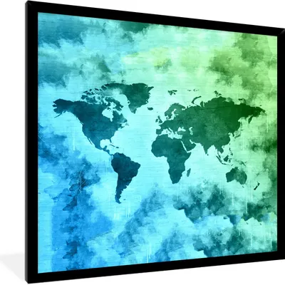 Produktbild von MuchoWow® MuchoWow® Gerahmtes Poster Weltkarte - Smoke - Blau 40x40 cm - Poster mit zchwarzem Bilderrahmen - Mit Rahmen - Wanddekoration Schlafzimmer