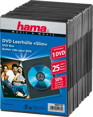 Immagine prodotto di 1x25 Hama DVD Blank Case Slim 50% risparmio di spazio 51182