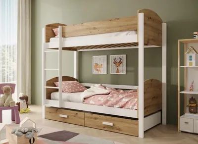 Obrázek produktu pro Dvoupatrová postel se šuplíky 90x200 HAFRIA - dub artisan / bílá