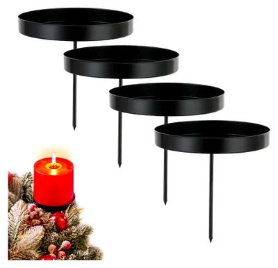 Produktbild von Adventskranz Kerzenhalter 4er Set, Metall Kerzenständer für 4 Kerzen, Kerzenteller für Stumpenkerzen, Weihnachtsdekoration, Schwarz