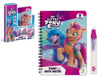 Zdjęcie produktu dla Magiczne malowanie wodą My Little Pony – kolorowanka/blok 12 x 16 cm + pędzelek, 8 kartek w pudełku