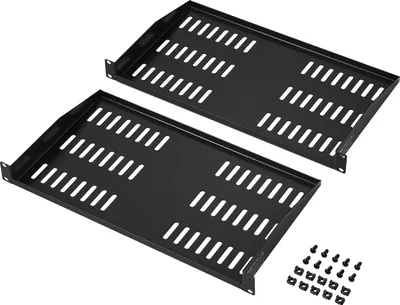 Immagine prodotto di SucceBuy 2 pezzi scaffale rack per server 1U, profondità 10"/254 mm, capacità di carico massima 50 lbs, scaffale rack ventilato autoportante o montato a parete con ripiano