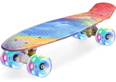 Produktbild von Mini Cruiser Skateboard 22 Zoll mit LED Leuchtrollen für Kinder und Erwachsene, Rainbow