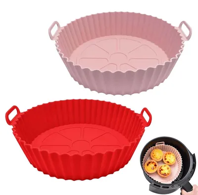 Silikonform für Heißluftfritteuse, rund, 2er-Pack, 20x17 cm, wiederverwendbar