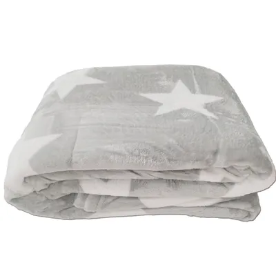 Produktbild von Flanell Decke Sterne 180x220 cm -  flauschige Mikrofaser Kuscheldecke, weiche Wohndecke für Sofa, Bett und Wohnzimmer, groß, pflegeleicht, hellgrau