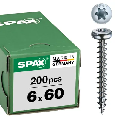 Obrázek produktu pro SPAX 0201010600605, Šroub, Kov, Zinek, Dřevo, Plochá hlava, Torx, Metalická