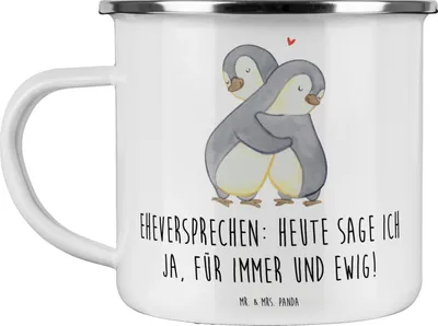 Produktbild von Mr. & Mrs. Panda Emaille Tasse Eheversprechen für immer - Weiß - Geschenk, becher, Motivtasse, Heirat, Hochzeit, Hochzeitstag, Pott, Teetasse, Engagement, Geschenke