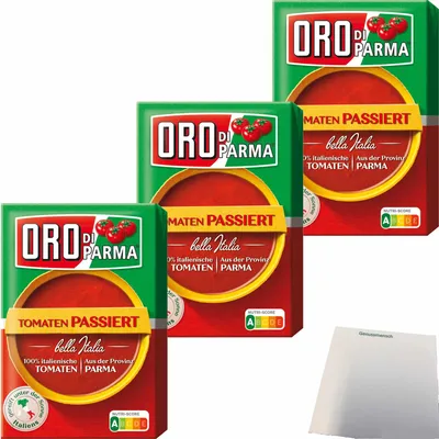 Produktbild von Oro Di Parma Tomaten passiert 3er Pack (3x400g Packung) + usy Block