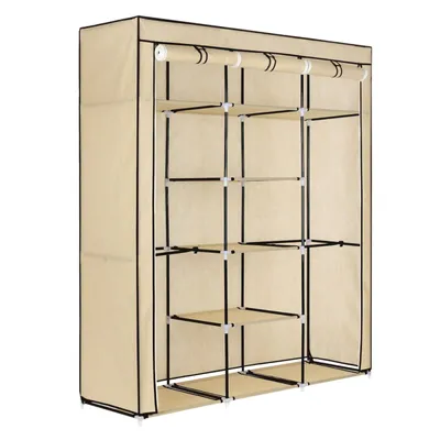 Immagine prodotto di Armadio in tessuto con rivestimento in feltro, colore beige. Armadio pieghevole, dimensioni 150 x 175 x 44 cm. Armadio pieghevole con ripiani. Materiale: feltro