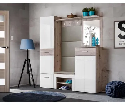 Image de Ensemble de meubles d'entrée avec coussin "Gustavo VIII" - Blanc/Beige - L 170 x H 200 x P 35 cm
